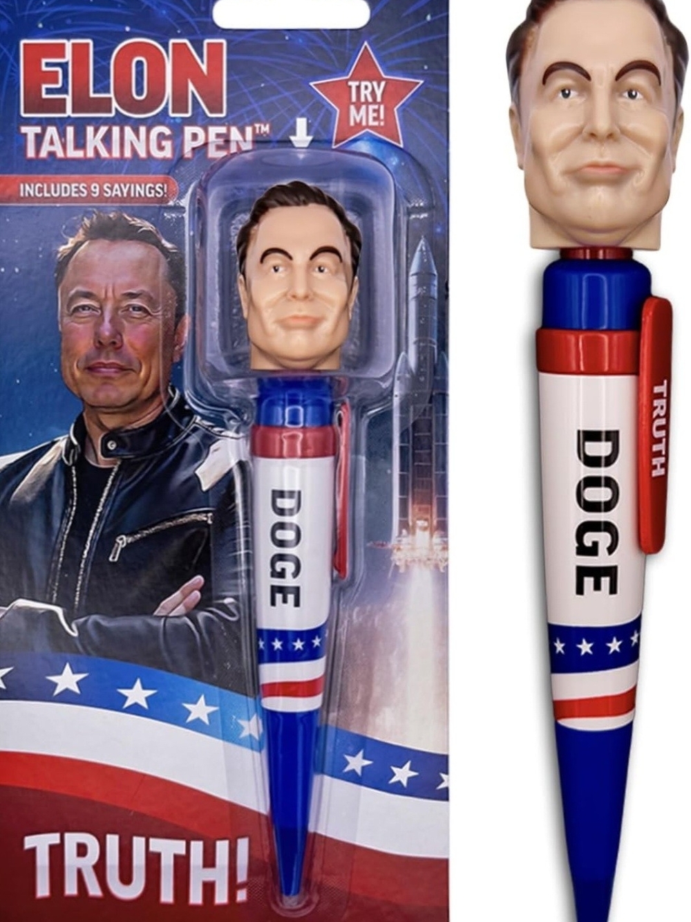 Elon Musk Face Talking Pen 9 Real Voice Lines Freedom of Speech Doge X Novelty